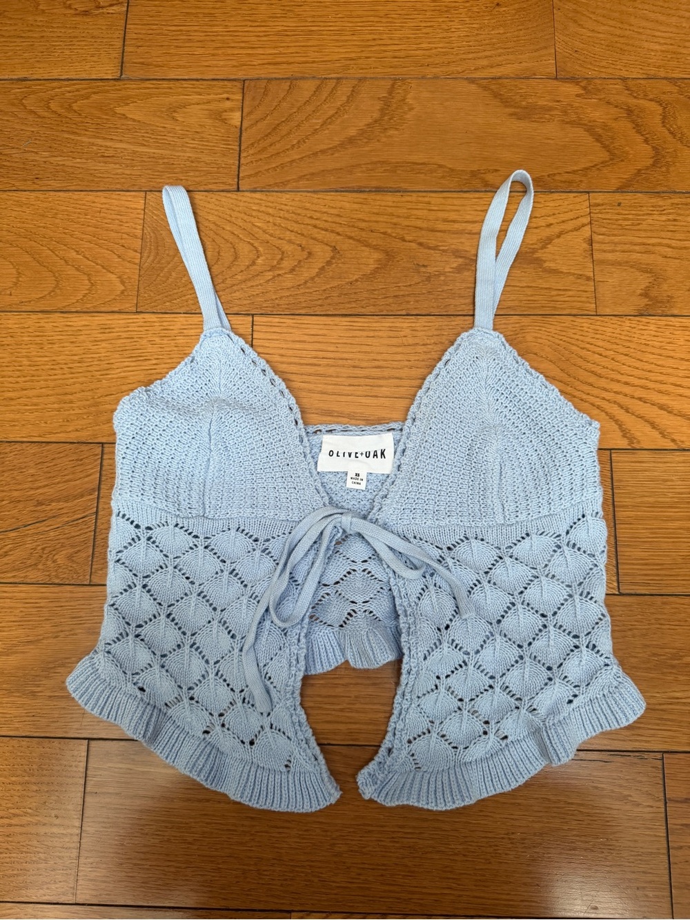 Olive & Oak Light Blue Knit Lace-Up Top